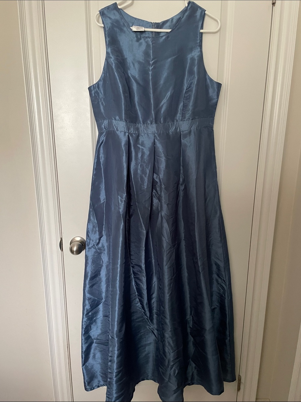 Blue Satin A-Line Sleeveless Dress